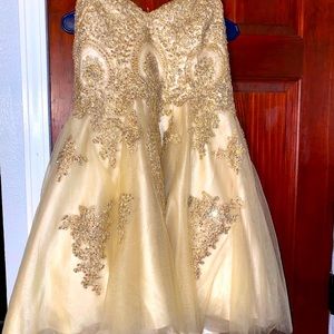 Short strapless dress w gold lacing